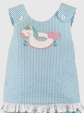 Petit Ami Baby Girls Size 3 months Unicorn Pool Float Seersucker Applique Popove
